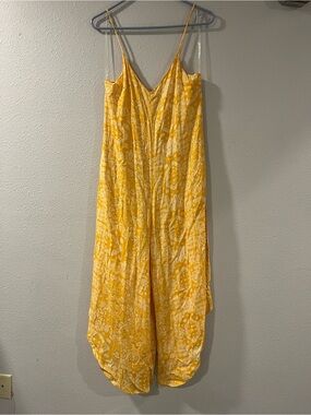 Yellow bandana paisley Spaghetti-Strap romper jumpsuit wide leg